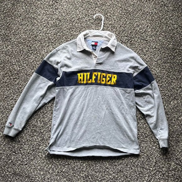 Vintage 90s Tommy Hilfiger Gray Long Sleeve Button-Down Shirt XL – Collared - Picture 1 of 4